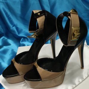 Black and tan high heel sandals by Egidio Alves